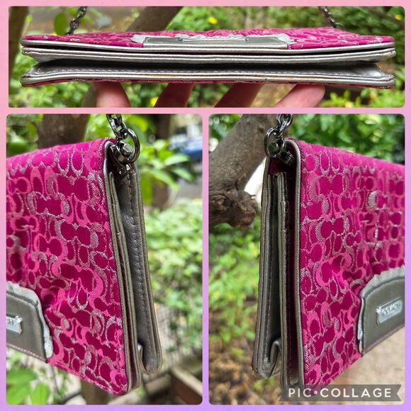 Coach Y2K Signature Optic Shimmer Raspberry Satin Luxor Eve Vintage Shoulder Bag - Picture 6 of 10